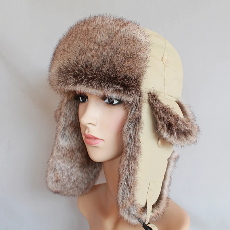 Neutral winter warm Russian hat faux fur trap hat mens windproof bomber hat Usanka earmuffs 241031
