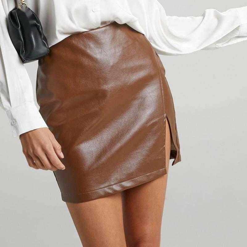 Sexy Women Hip Hugging Skirt WoMens High Waisted Zipper Short Skirt Pu Leather Skirt Length Adult Career Skirts 241023