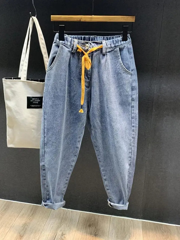 Fashion Summer Casual Loose Denim Harem Pants for Men Spring and Autumn Drawstring Tapered Legs Streetwears Boyfriend Jeans 241024