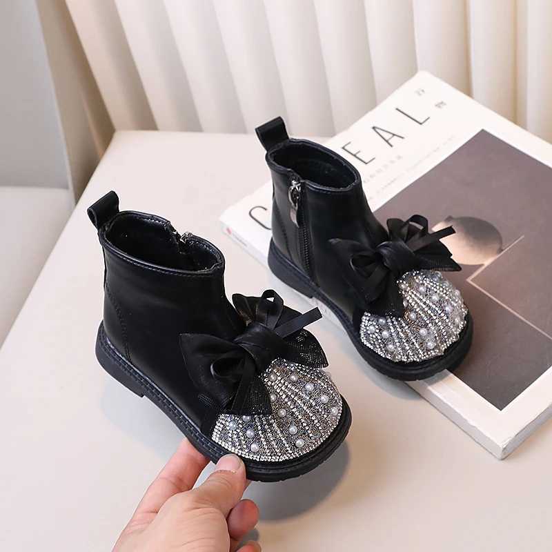 Childrens short boots side zipper girls princess boots big sweet bow new childrens ankle boots anti slip temperature M241102