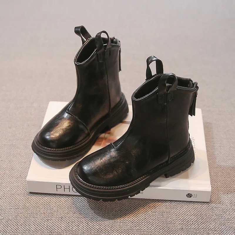 New childrens shoes solid color baby shoes suitable for girls fashionable shoes popular shoulder and ankle boots for children matte PU leather anti sl