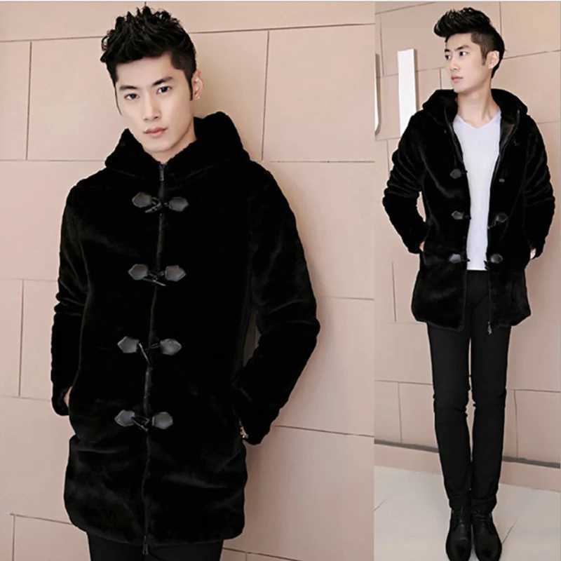 New autumn and winter mens warm imitation fur coat mens zipper cap imitation mink fur coat tide Fur coat men jacketXJ241102