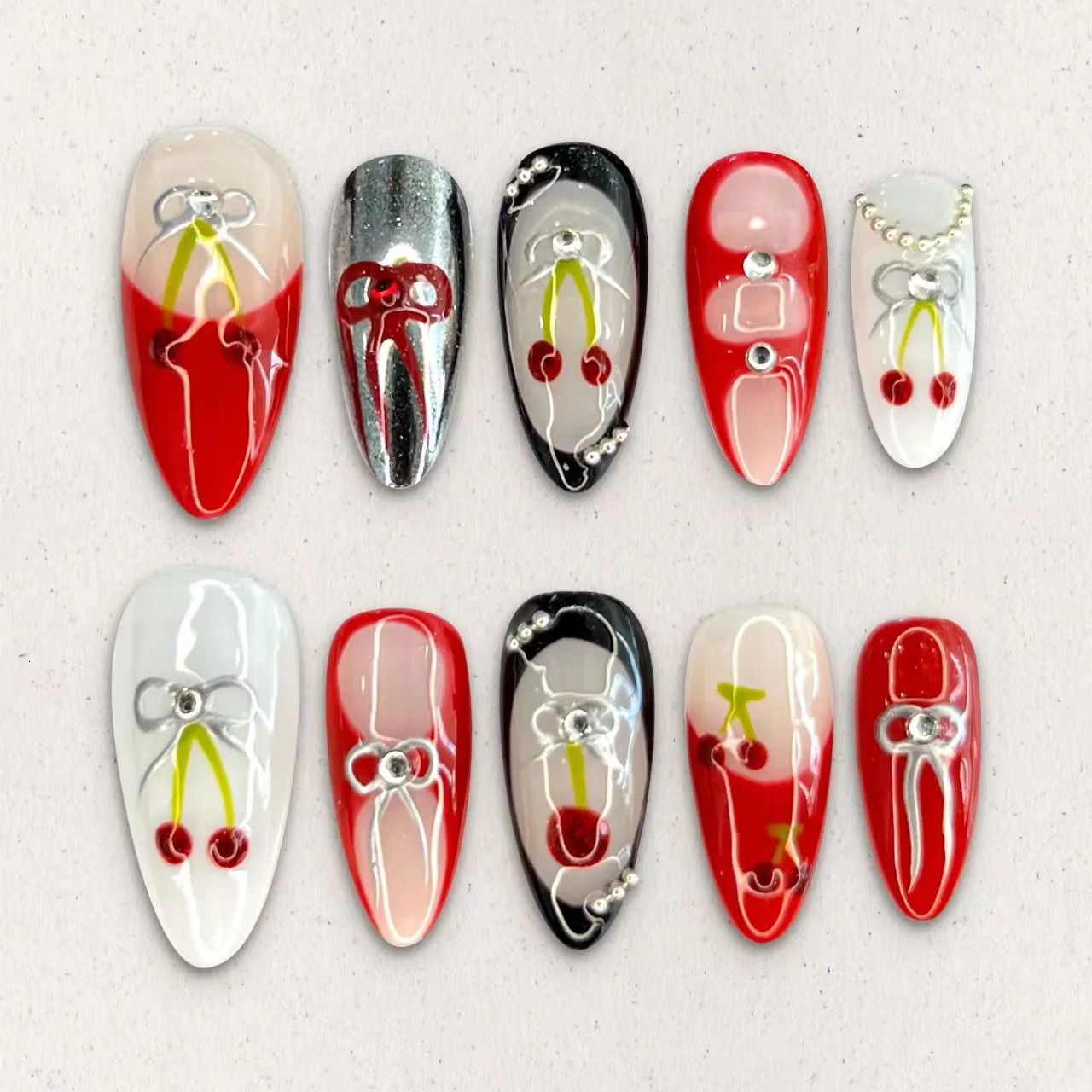 Christmas Exclusive 3D Handmade Fake Nails Relieve Nail Gloss Fake Nails with Tool Kit Nail Pressing 241031