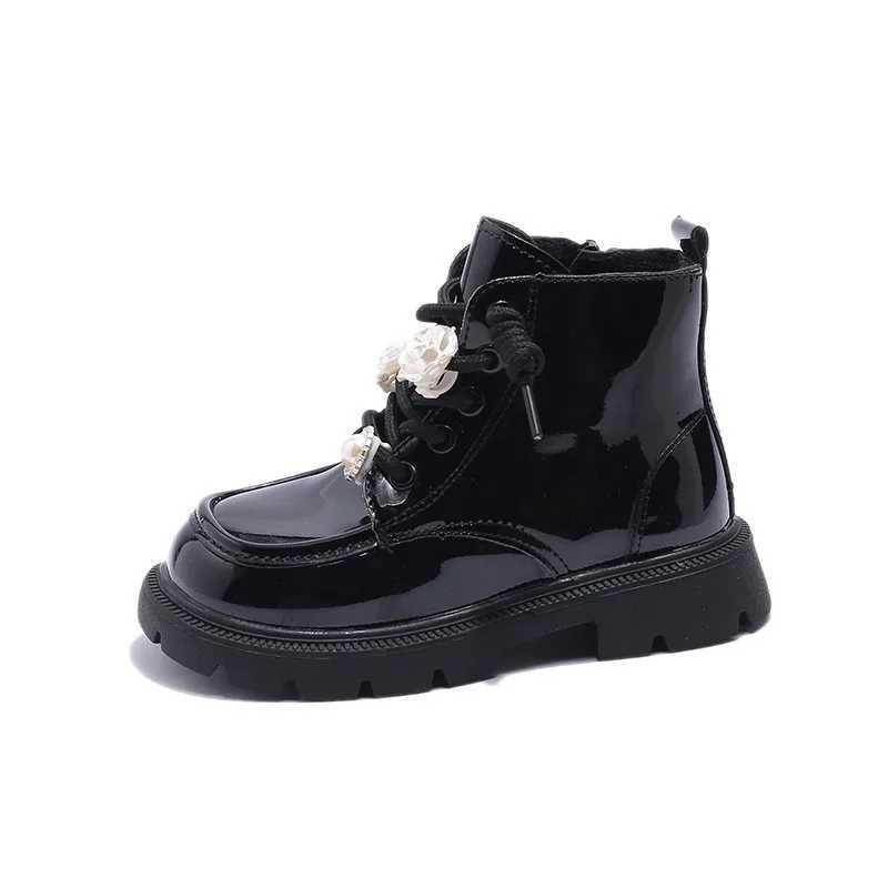 French platform childrens boots winter Pu girls leather boots medium-sized ankle boots fashionable princess boots black short boots childrens shoes Bo