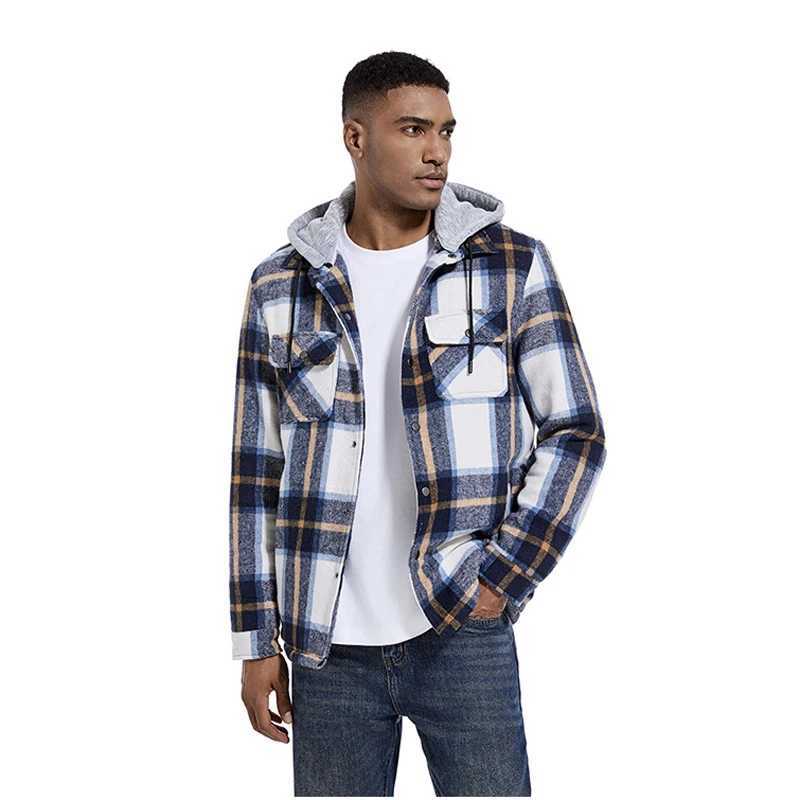 Autumn and Winter Mens Flce Warm Jacket Fashion Mens Thick Checkered Shirt Hoodie Mens Classic Windbrr Shirt Jacket W241102