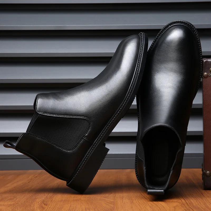 Men's Solid Color Leather Ankle hot Boots for Fall/Winter 2024 - Warm Wool Lining