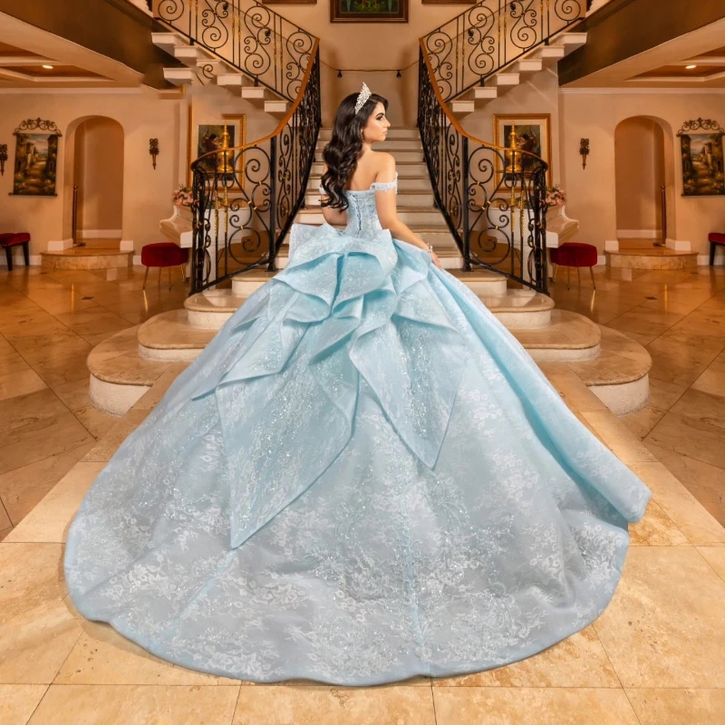 Off The Shoulder Quinceanera Dresses Applique Lace Tull Beads Princess Ball Gown Party Birthday vestidos de 15 anos Sweet 16 Dress