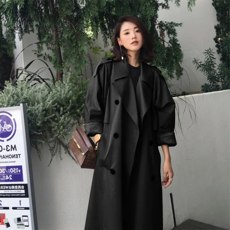 Womens Autumn Classic Double Chest Long Trench Jacket with Womens Solid Color Collar Windproof Collar Womens Winter Coat 241031