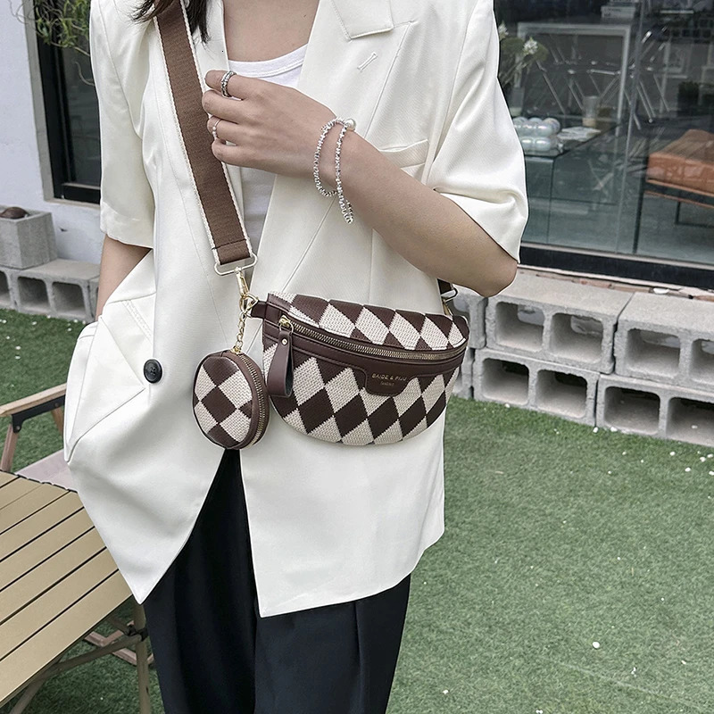 2 Set Casual For Women Travel Crossbody Chest Zipper Pouch Banana Waist Bag Brown Black Leather Fanny Pac 241031 1d71