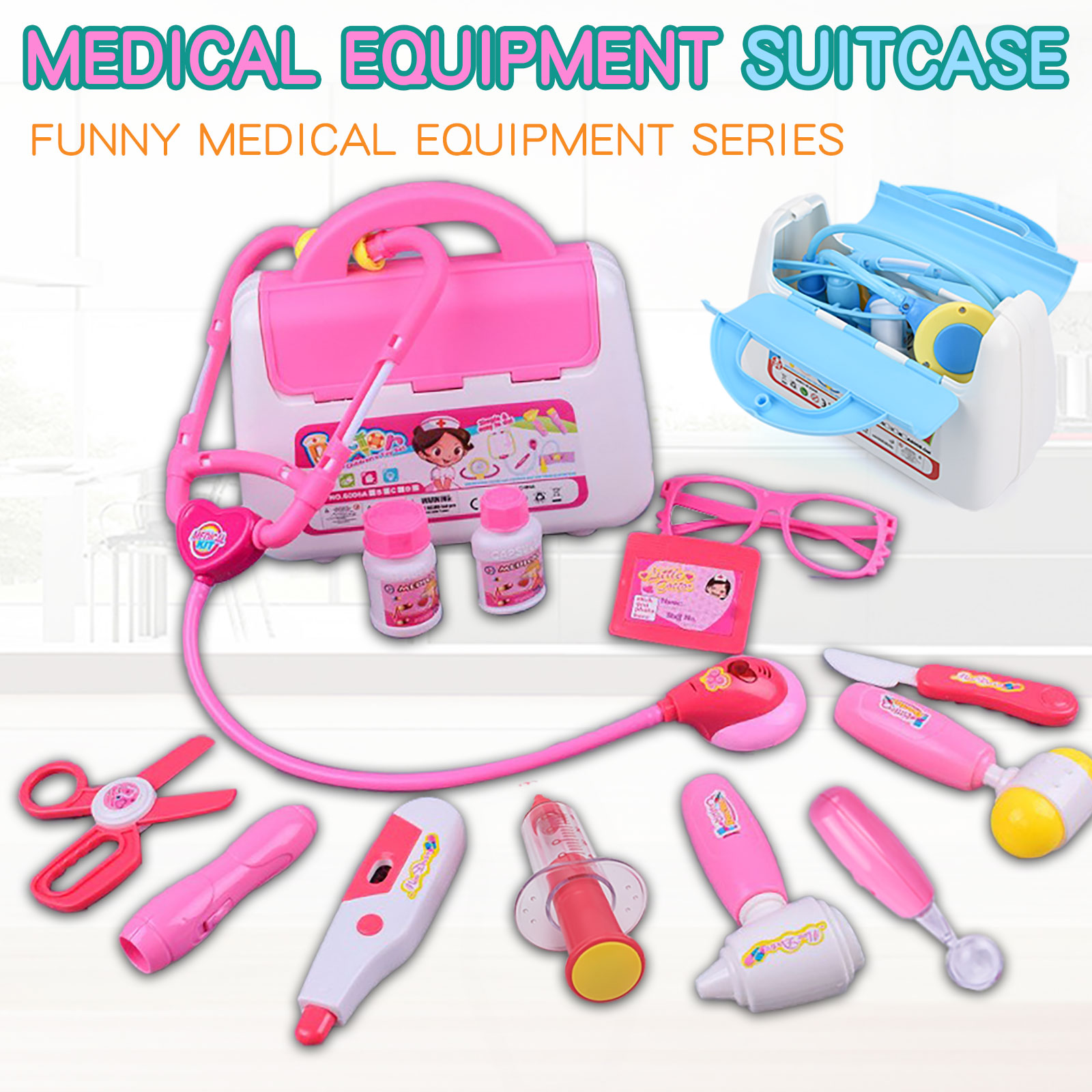 Children's 16 piece new set with sound and light medicine 2025 box, doctor and nurse's simulated medical tools, family toy