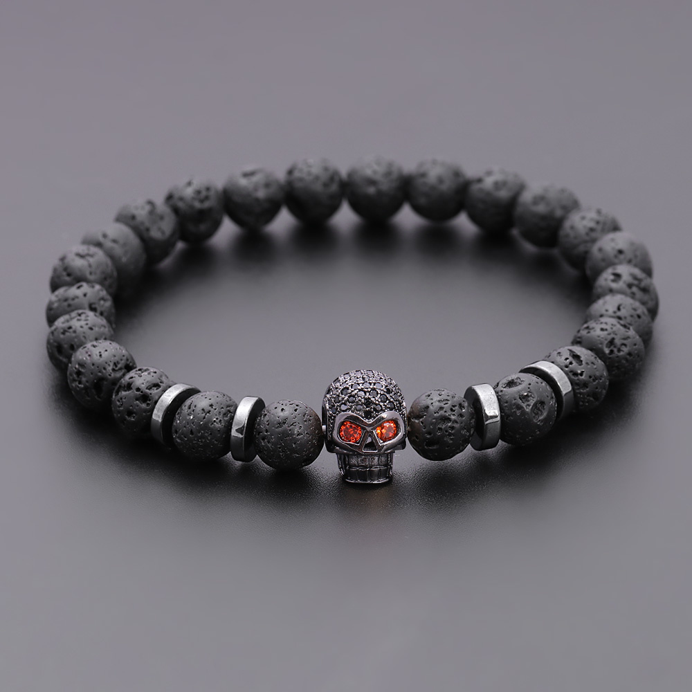 Black Eye Skull Hematite Bead Bracelet Men new Classic Handmade 8mm Lava Stone Charm Bracelet For 2025 Men Jewelry Gift