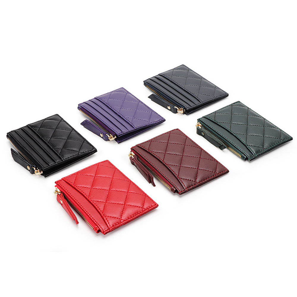 100% Genuine Leather Zip Card Holder Custom Initials Mini Sheepskin Diamond Quilted Wallet Luxury Engrave Letter Slim Coin Purse