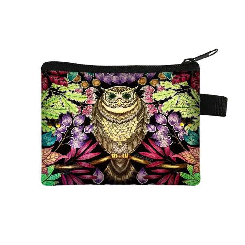 Carto Animal Owl Zero Wallet Womens Portable Card Bag Coin Key Storage Bag Hand Bag Square Bag Coin Purse Mini Bag PochetteXJ241111