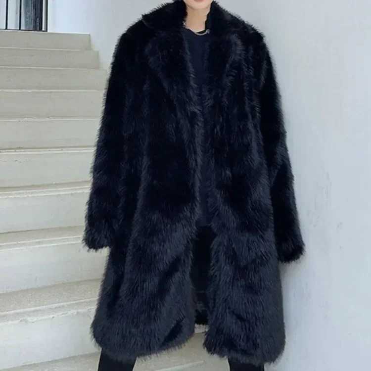 pdmcms 2023 Mens Autumn and Winter Thick Warm Imitation Fur Coat Mens Fashion Loose and Handsome Plush Coat Long Trench CoatXJ241102