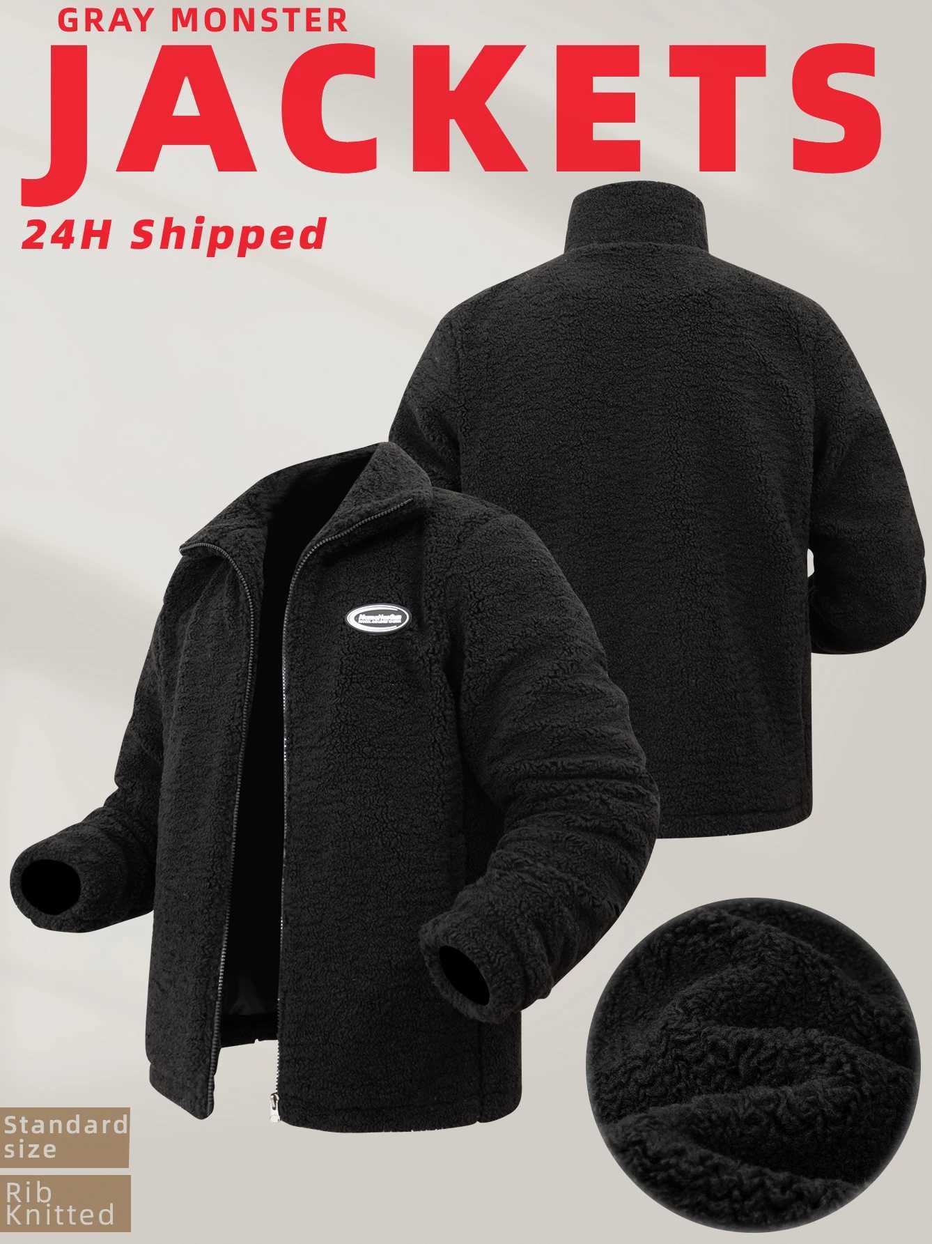 Mens Faux Fur Coat Long Sleeve Solid Colour Outerwear Wool Polar Fleece Full-Zip Loose Jacket Thick Warm Cotton Padded CoatXJ241102