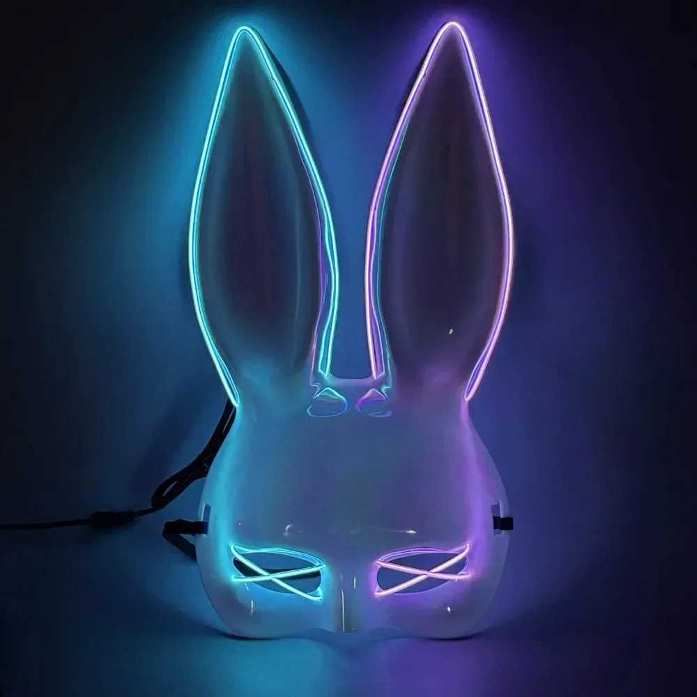 LED Rabbit Mask Sexy Rabbit Girl Mask Halloween Cute Animal Female Half Face Luminous Mask Role Playing Prop Cool Appearance Y241101