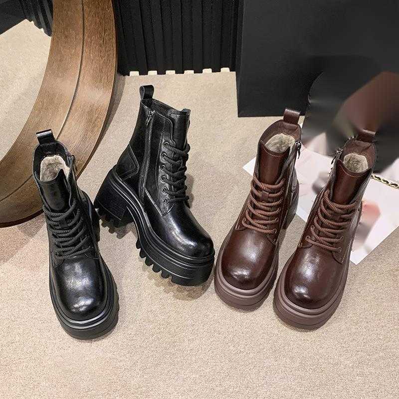 CMM Leather Boots for Women Autumn and Winter New High Heels Short Boots for Women Casual Versatile Boots for Children Fashion Womens Boots