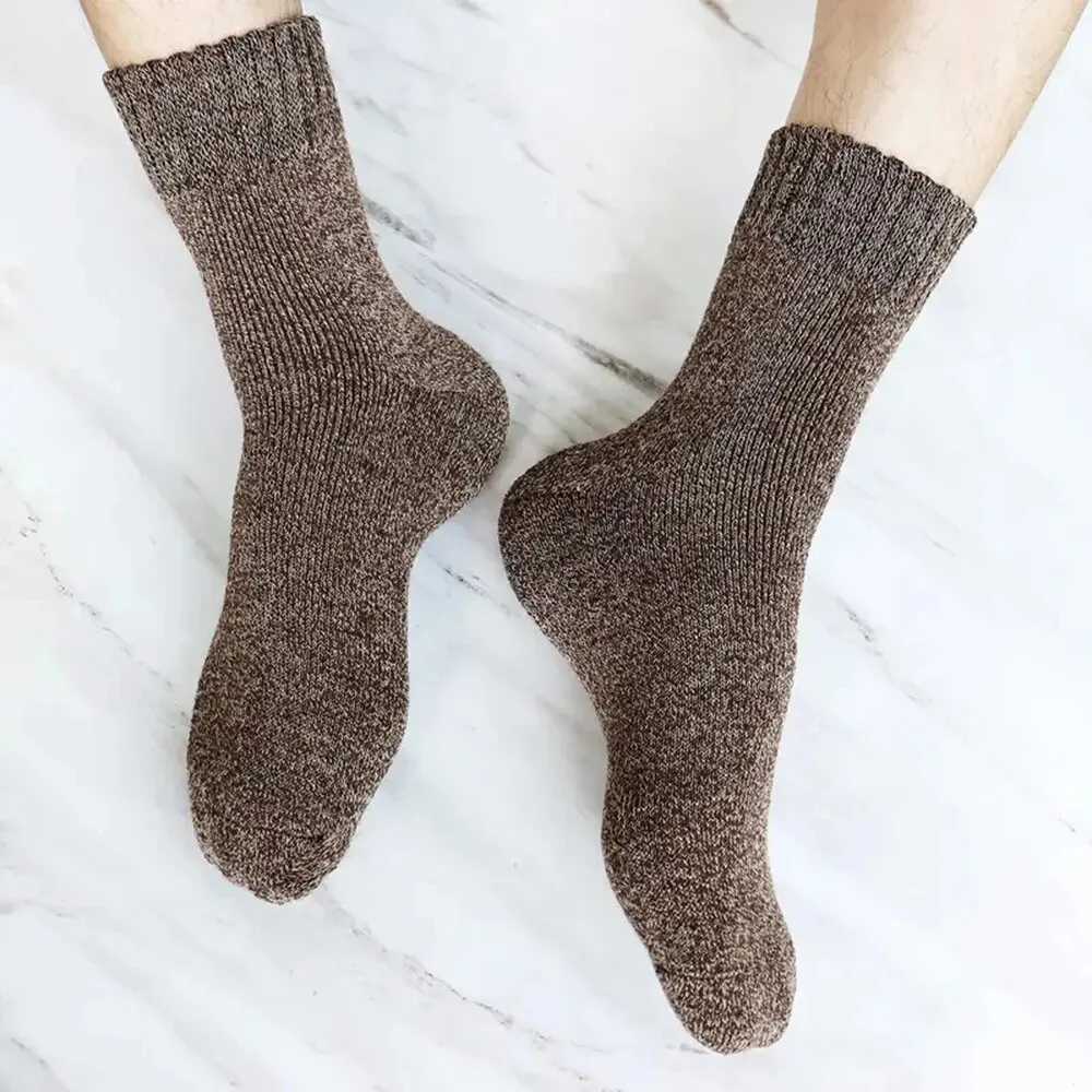 5 Pairs Mens Retro Solid Color Casual Wool Winter Warm Mid Length Sock Ultra Thick Harajuku Men Antifreeze Cashmere LX241102