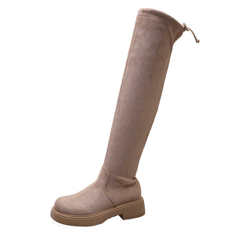 CMM Perranika Long and Slim Leg Long Tube Boots for Women New Korean Version Over the Knee Elastic Boots Suede Boots for Women