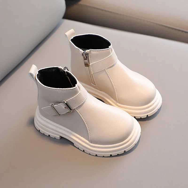 Autumn and winter childrens boots boys and girls solid leather shoes fashionable childrens ankle snow boots rubber sole warm zipper childrens shoes M2