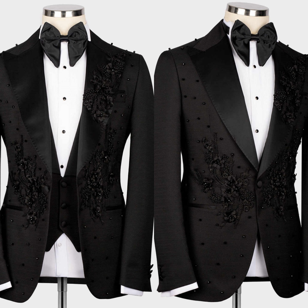 Handsome Men Wedding Tuxedos 3D Flowers Beading Tailored Jacket Birthday Party Prom Groom Wear 2 Pieces