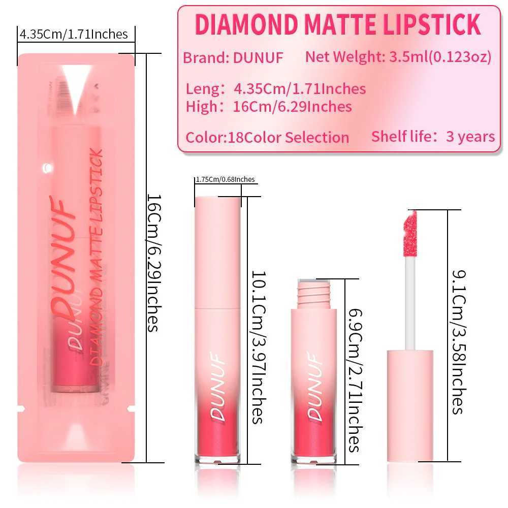 DUNUF18 Diamond Flash Liquid lipstick Lasting Stick Free Cup Waterproof Metal Matte Full Color lipstick W241101