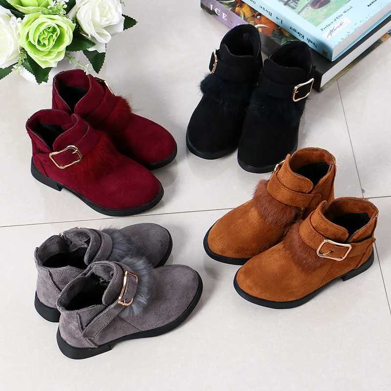 Soft leather childrens short boots round toes low boots plush autumn and winter Korean sled girls foot boots elegant and breathable PU M241102