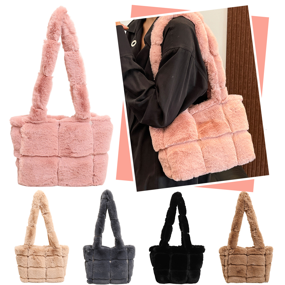 Women's Plush Designer Single Shoulder Fashionable Large Capacity Plush Top Handle Casual Plush Handbag Daily Commuting Bag