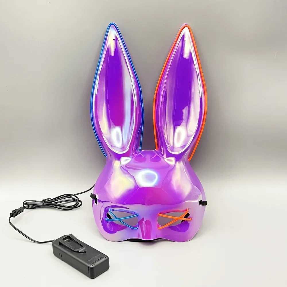 LED Rabbit Mask Sexy Rabbit Girl Mask Halloween Cute Animal Female Half Face Luminous Mask Role Playing Prop Cool Appearance Y241101