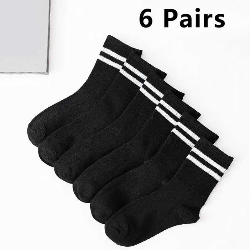 6Pairs/lot Middle Tube Mid Length Stockings Set For Men in Solid Black And White Breathable LX241102