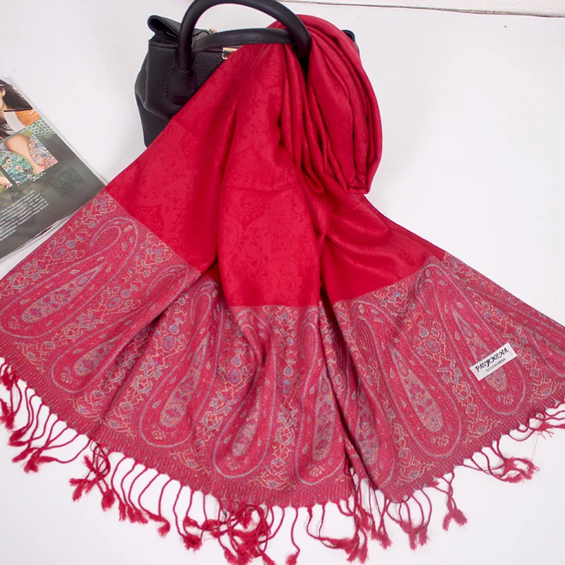 Big Jacquard Luxurious Cashew Paisley Pashmina Boho Women's Shawls Muslim Head Wrap Ladies Winter Ethnic Fringed Travel Scarves smile