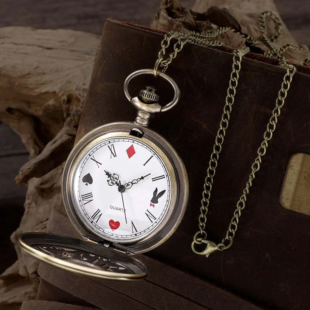 New Bronze Quartz Pocket Watch new Retro Alice Theme Pocket 2025 Fob Watch Pendant Necklace Pocket Watch Men Womens Gift