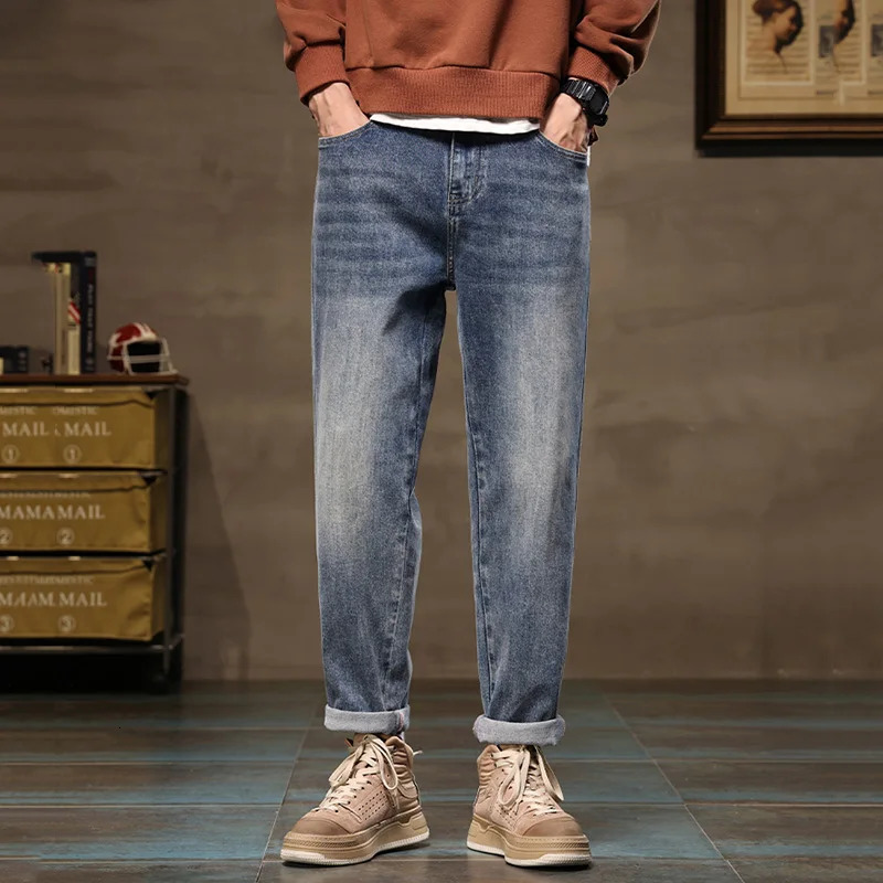 Men Blue Loose Tapered Trouser High Quality Wide Leg Harem Jeans Male Clothes Streetwear Leisure Baggy High Street Denim Pants 241024