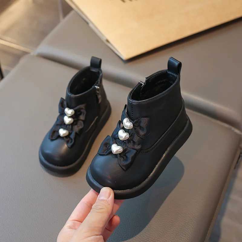 Butterfly knot childrens fashion boots winter short furry soft baby shoes princess ankle shoes PU leather warm zipper childrens shoes M241102