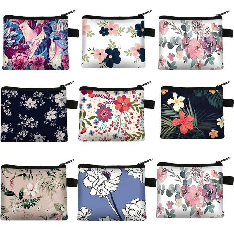 Floral Print Coin Purse Card Holder Women Zipper Small Wallet Cluh Coin Mey Bag Business Bags Lipstick Bag PouchXJ241111