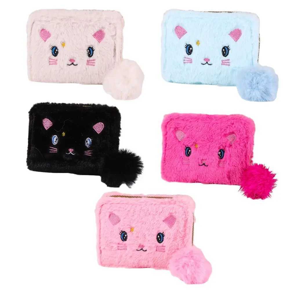 Carto Plush Embroidery Wallet Plush Ball Zipper Coin Purse Large Capacity Animal Card HolderXJ241111