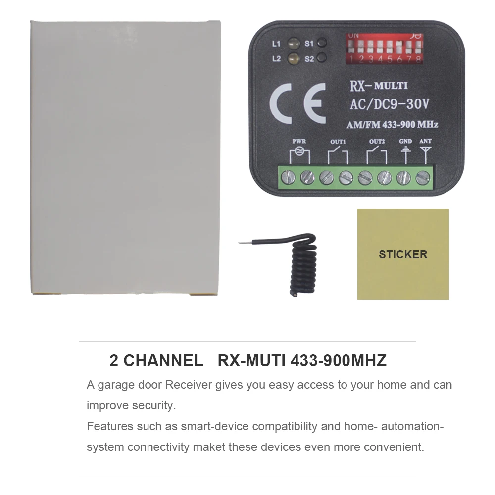 Universal RX Multi Frequency 300-900MHz Receiver 2CH AC/DC 9-30V Relay Module For Garage Door Remote Control 433.92MHz 868MHz