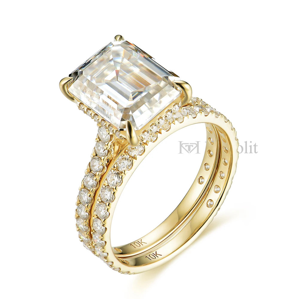 Kuololit 5CT AU750 18K 14K White Gold Set Ring for Women Emerald Cut D VVS Solitaire Engagement Party Gifts 240402