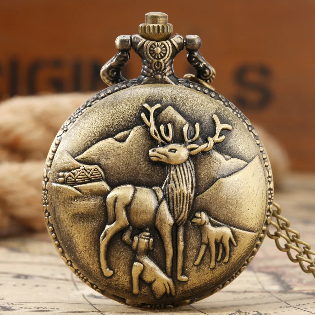 Vintage Bronze Wild Animal Pattern new Necklace Watches Wolf/Eagle/Deer/Bear/Horse/Birds 2025 Retro Elegant Quartz Pocket Clock