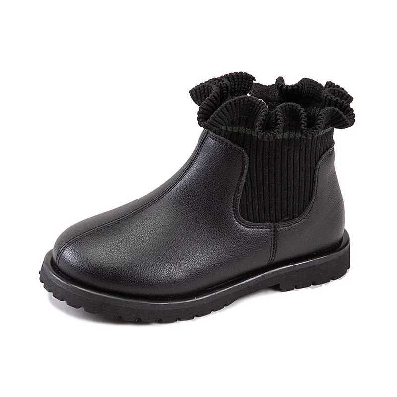 New Princess Knitted Short Boots Little Girls Casual Shoes Autumn Warm Childrens Leather Boots M241102
