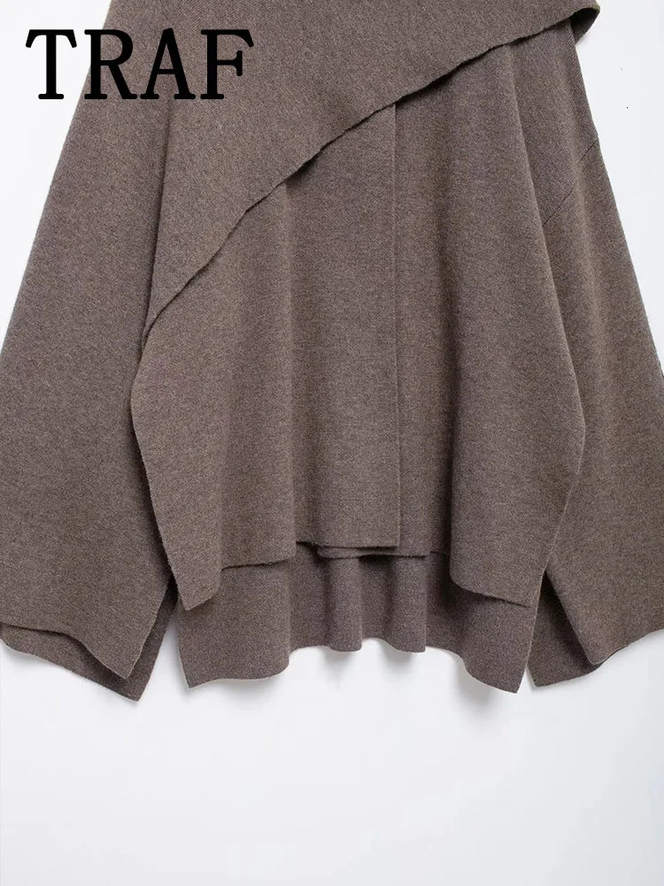TRAF Cape Style Jackets Woman Autumn Fashion Knitted Cropped for Women Long Sleeve Short Coat Casual Outerwear 241028