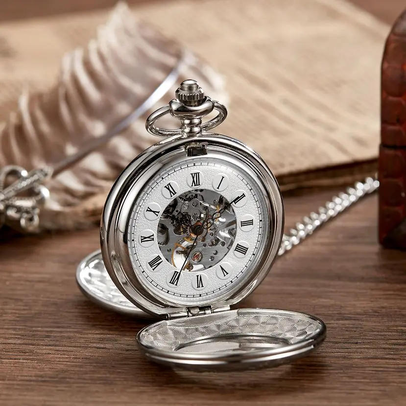 New 2 new Sides Open Gift Carving Mechanical 2025 Pocket Watch Men Women Fob Hand Wind Double Hunter Roman Numerals