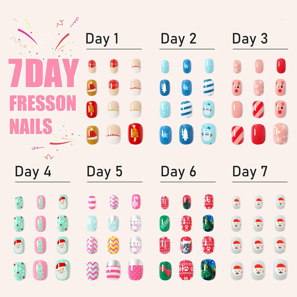 84 pieces of childrens pressed nails Christmas fake nails complete set of stickers childrens nail stickers fake nail decorations 241031