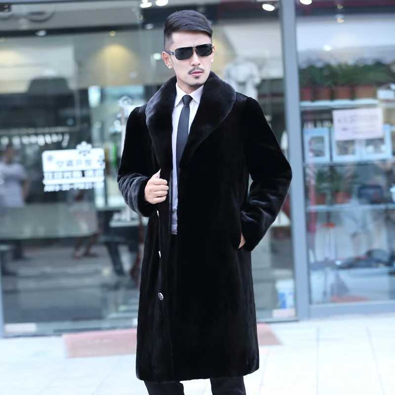 Mens fur coat mink coat winter warm long casual plus sizeXJ241102