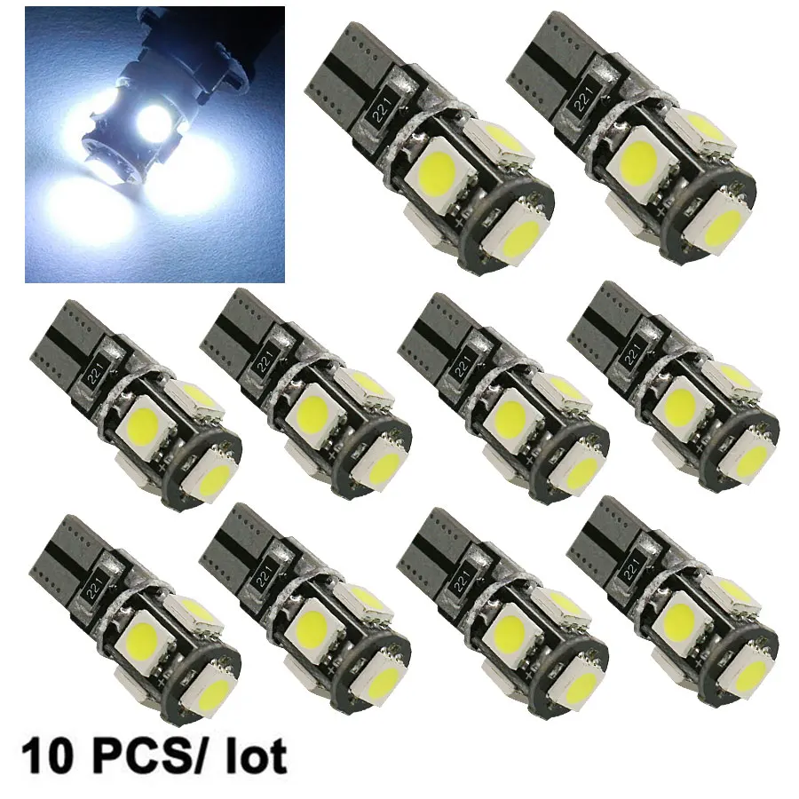10PCS W5W T10 LED Bulbs Canbus 5050 5SMD 12V 6000K 194 168 LED Car Interior Map new Dome Lights Parking Light Auto 2025 Signal Lamp Warm