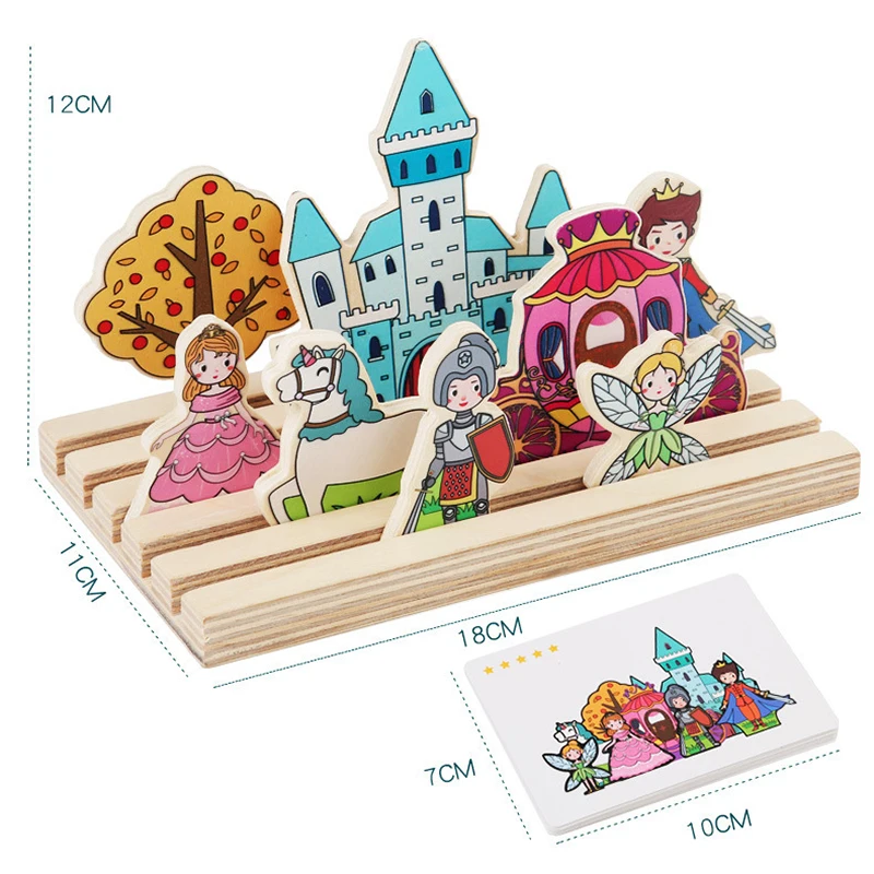 Montessori Logical Thinking Games Wooden Puzzle Math Toy Farm Animal Castle Card Matching Games Children Educational Sensory Toy
