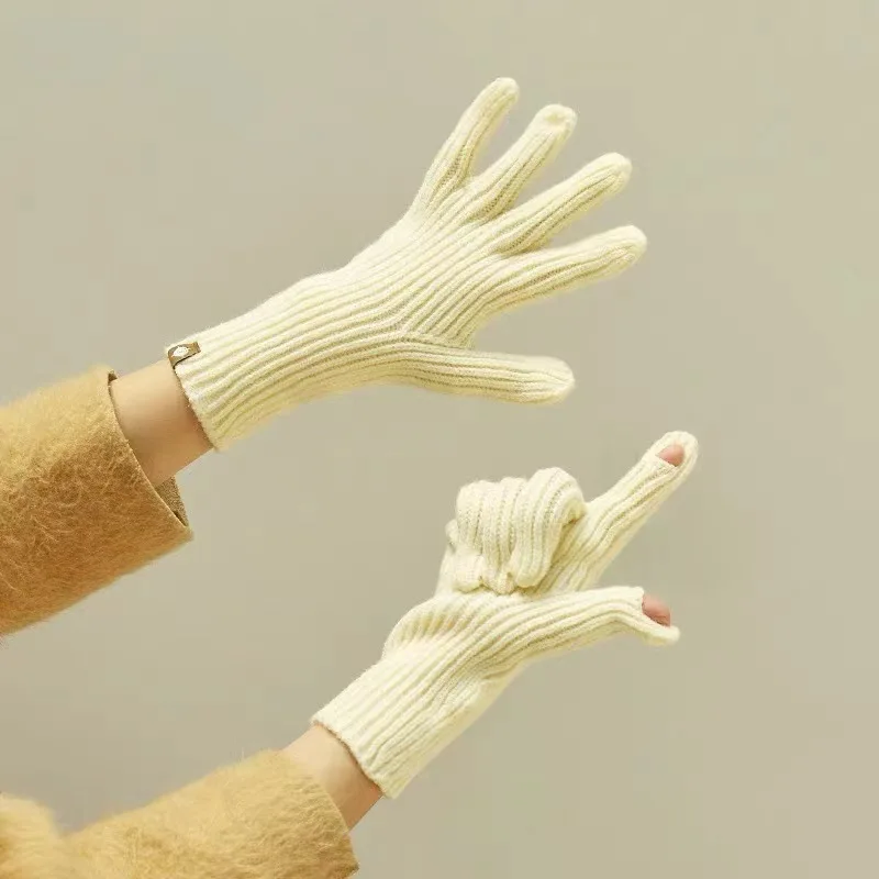 Korean 2025 Style Women's Winter Gloves Cute Plush Warm new Knitted Riding Gloves Women Solid Gloves Fluffy Work Students Girls Gloves