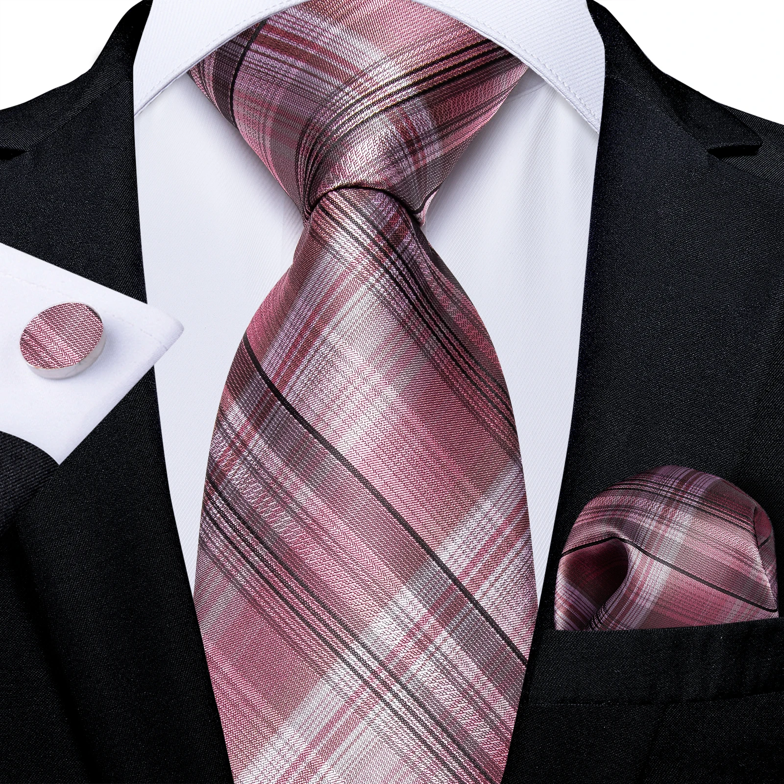160cm Length Men's Silk Tie Set Handkerchief Cufflinks Wedding Party Accessories Neck Ties Gift for new 2025 Men Wholesale DiBanGu
