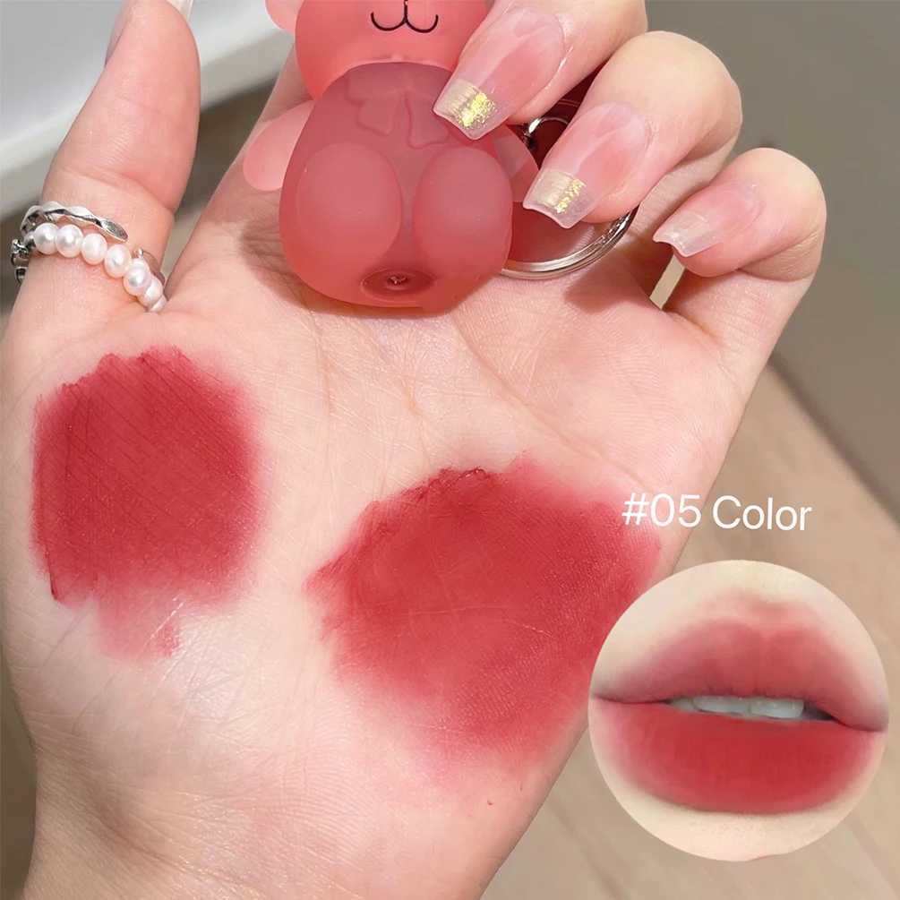 Keychain lip shaped glass luster waterproof rodless cup cute bear liquid lipstick long-lasting moisturizing lipstick coloring Korean cosmetics W241101