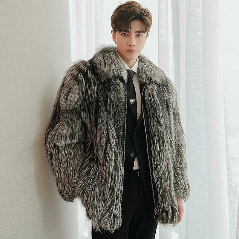 Mens fur coat New faux fox fur mens fur coat winter warm casual jacketXJ241102